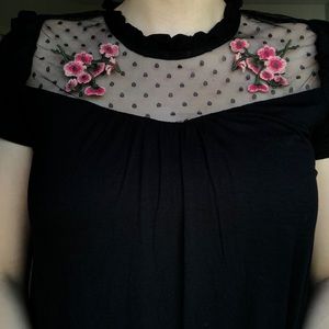Black Top with Flowers
